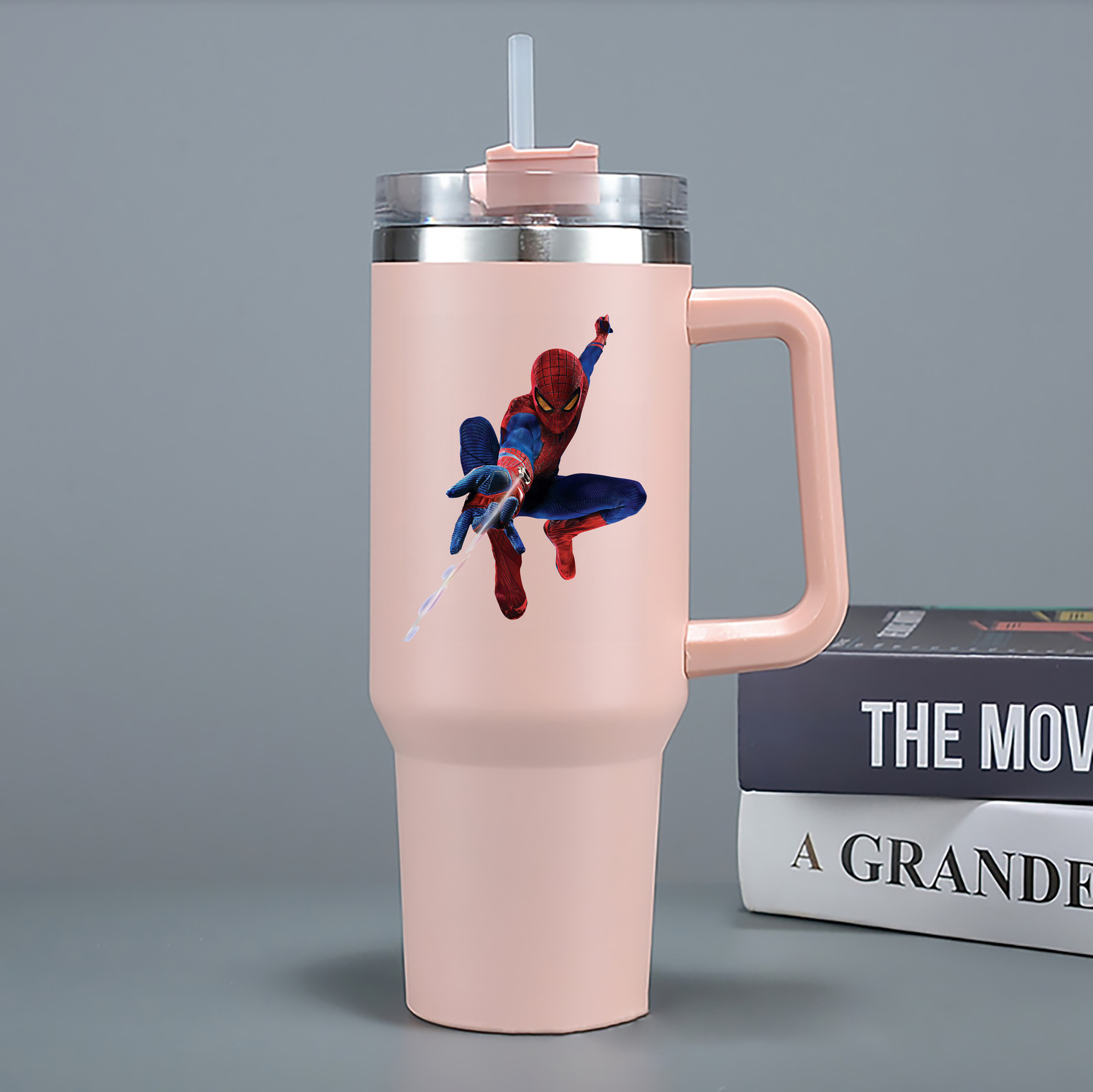 （画像用） Spider Man スパイダーマン 1200mL車用タンブラー - クリスタルステッカー（プラスチックストロー付き）